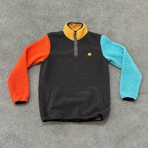 Dutch Bros Coffee Sherpa Fleece Pullover Adult Size Medium Color Block Sweater